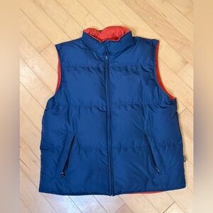 Eddie Bauer Goose Down Vest Men’s Size L Blue Orange Reversible Outdoor Gorpcore